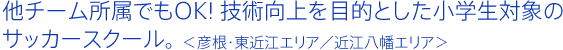 他チーム所属でもOK! 技術向上を目的とした小学生対象のサッカースクール。＜彦根・東近江エリア／近江八幡エリア＞